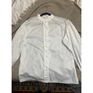 YSL Variation White Striped Band Collar Blouse - French Designer - Size 38